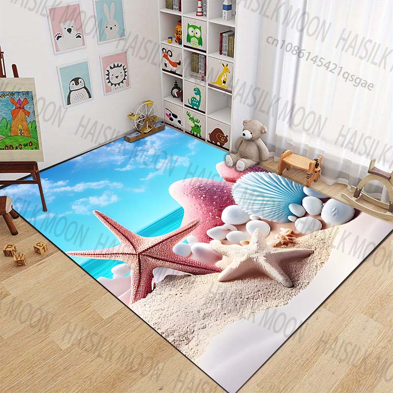 Starfish shells beach landscape Carpet for Living Room Bedroom Bedside Floor Mat Cloakroom Children Playing Mat Area Rug