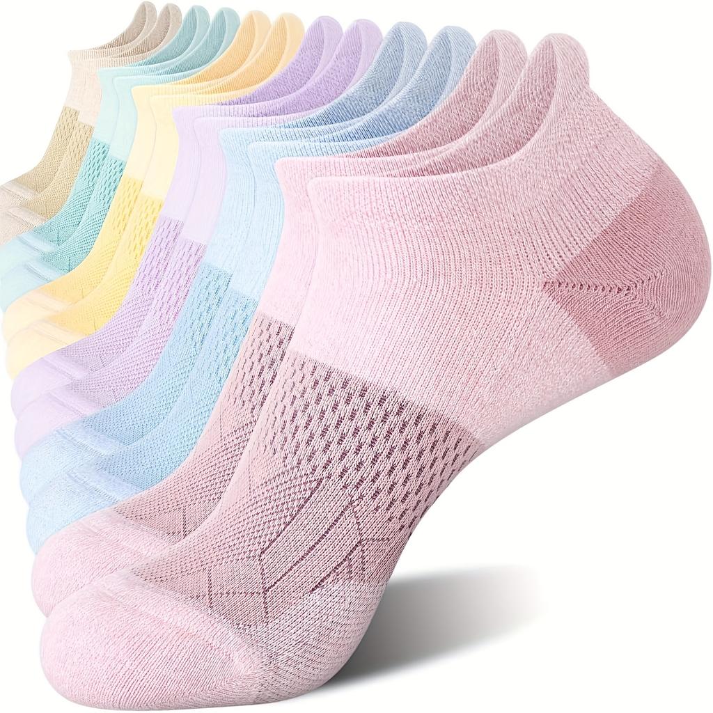 [5 Pairs Athletic Socks] 5 Pairs Women's Ankle Athletic Socks | Cushioned, Breathable Polyester, Low Cut Tab | All-Season Sports Socks for Running