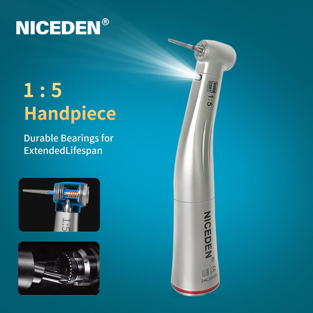 TI Max X95L Dental 1:5 Speed Increasing Red Ring Contra Angle Handpiece with Optic Fiber Stainless Titanium Body for FG Bur