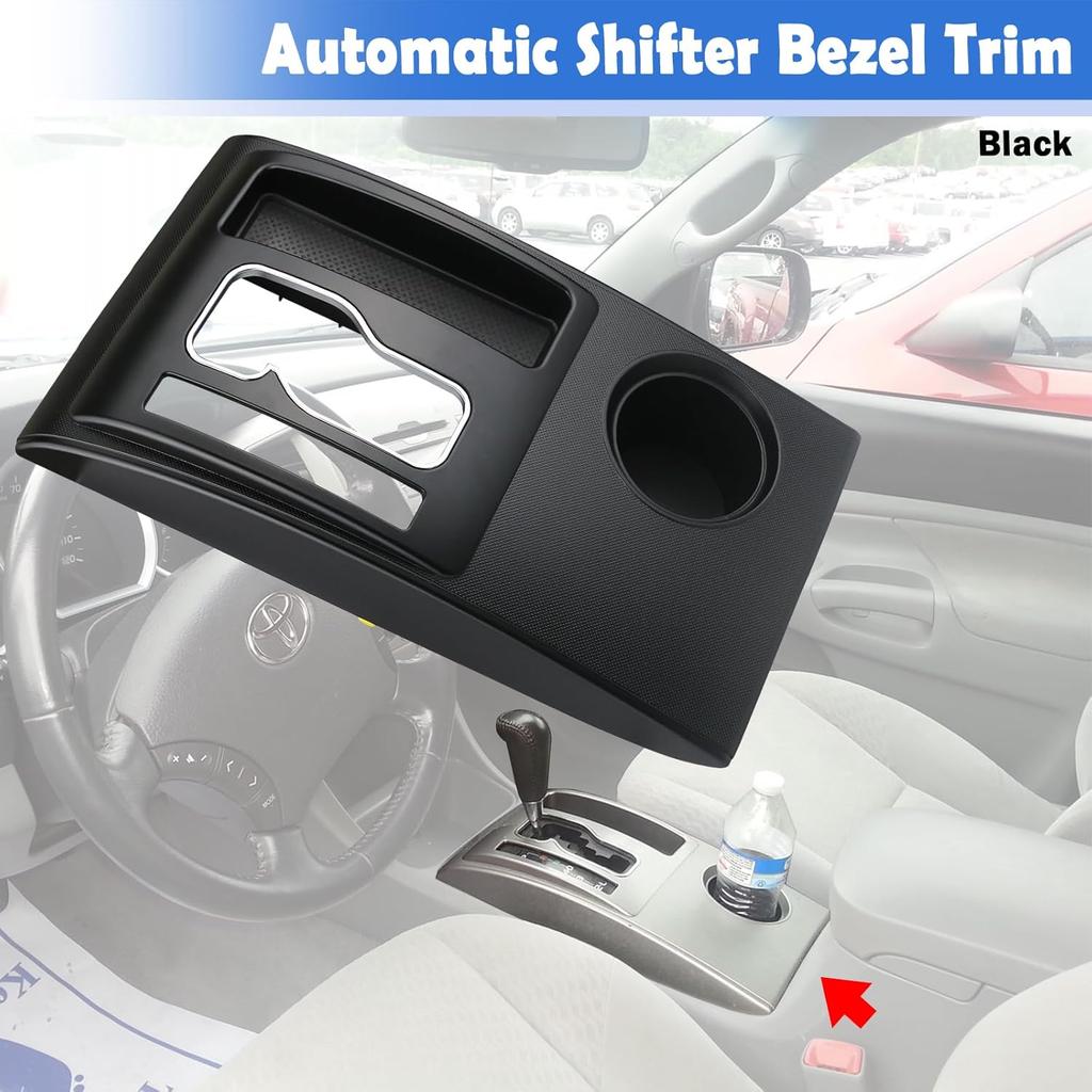 Black Center Console Shifter Bezel Shift Panel Cover Cup Holder Compatible With Toyota Tacoma 2005-2015 Gear Shift Trim