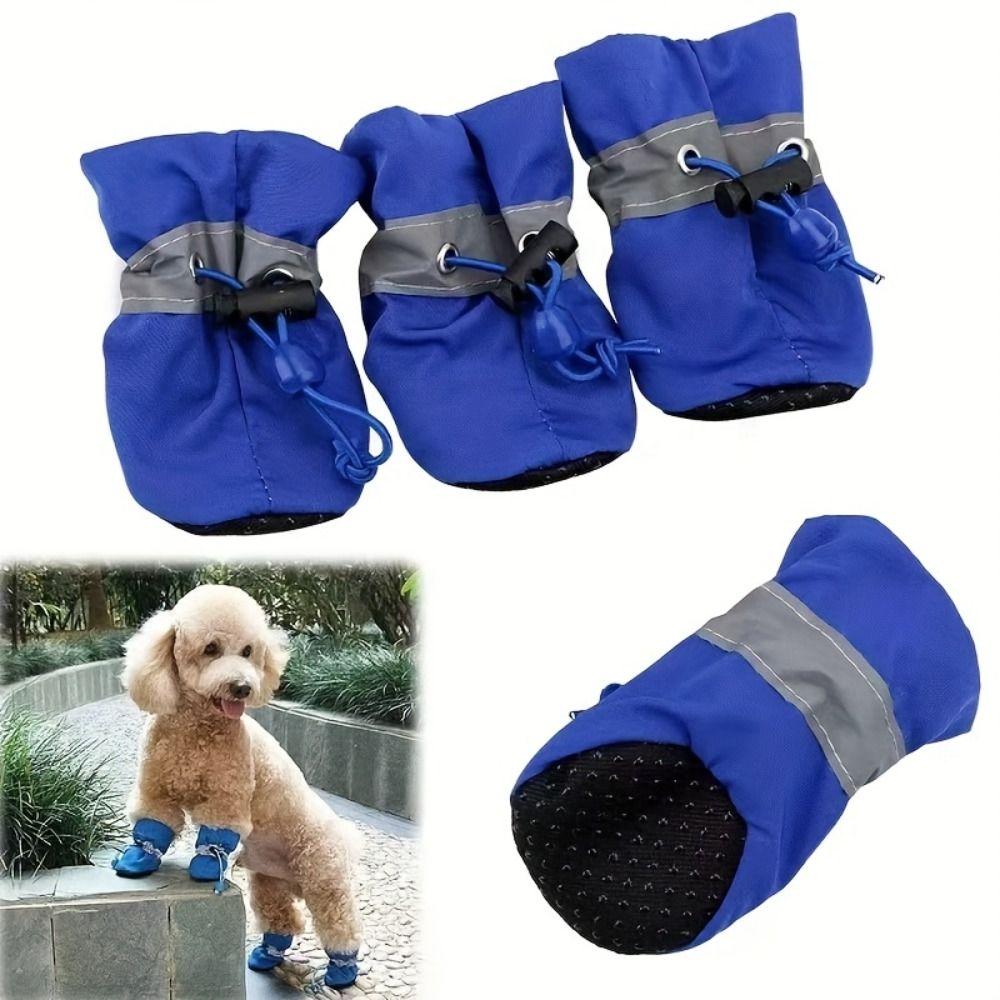 4Pcs Anti-Slip Pet Dog Shoes Waterproof Anti-Scratch Anti-slip Rain Boots Adjustable Drawstring Thick Grip Pet Paw Accessories