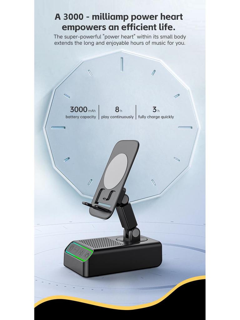 360° Rotating Phone & Tablet Stand with Bluetooth Speaker, RGB Lights, and Hi-Fi Desktop Amplifier