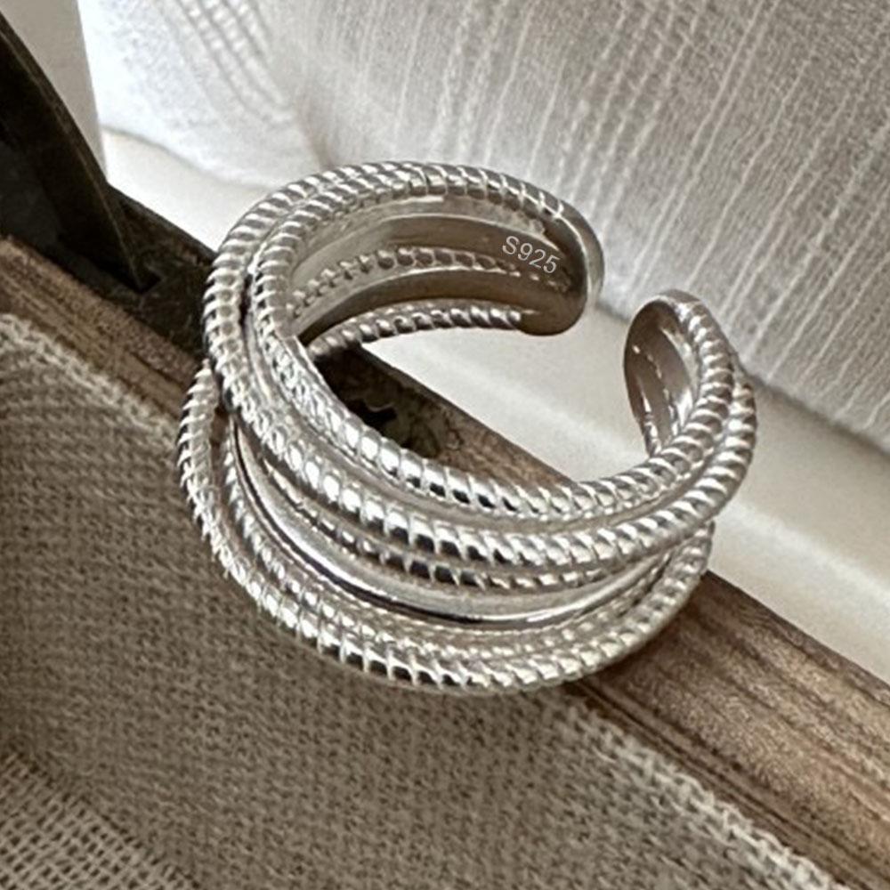 

925 Sterling Silver Rings for Women Couple Minimalist Handmade Simple Interline Ring Party Jewelry Gift Prevent Allergy resizable