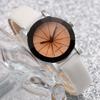 Black White 2pcs/Set Fashionable Round Shape Women's Leather Quartz Watch