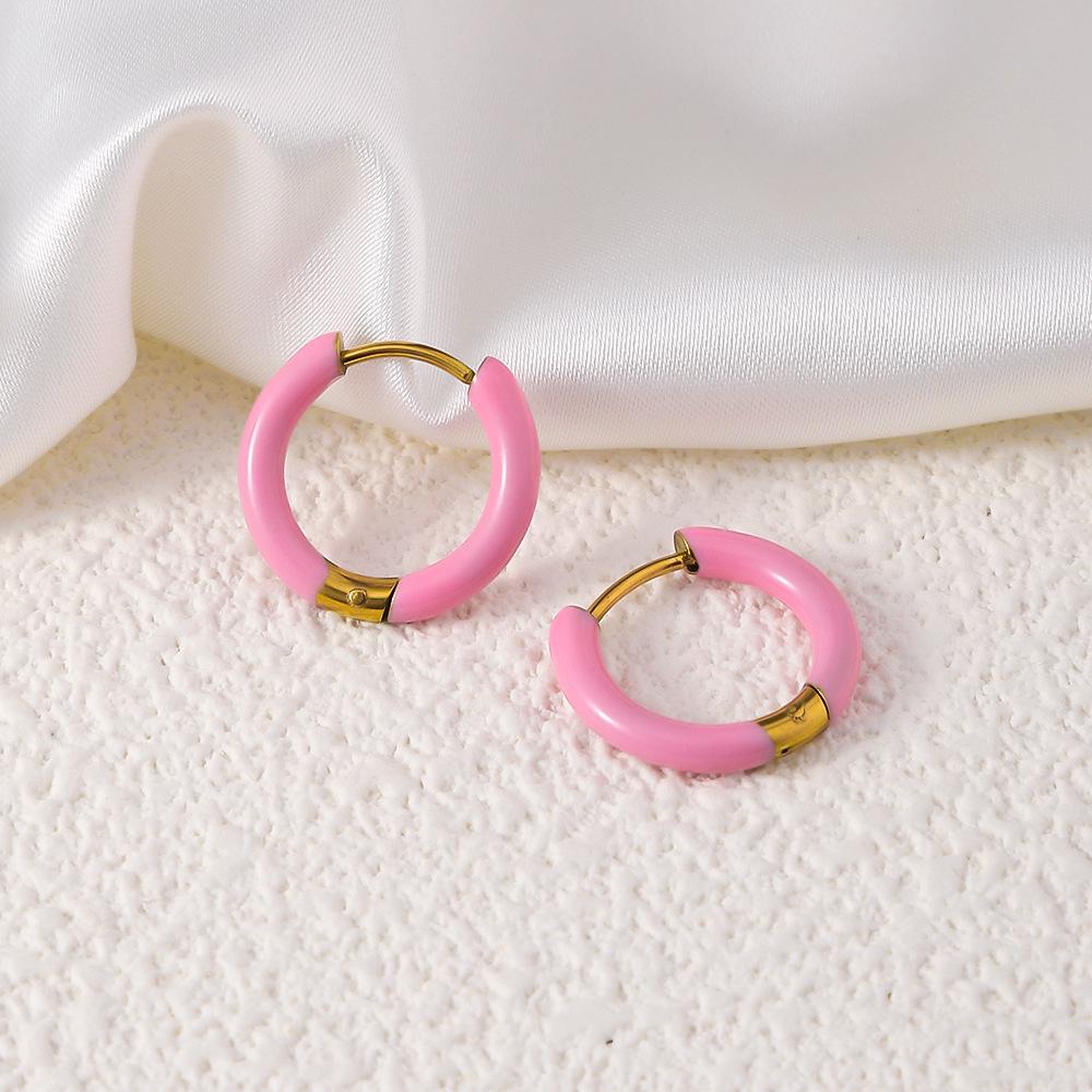 Colorful Series 18k Gold Titanium Steel Drip Oil Stud Earrings for Women