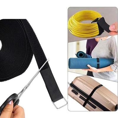 5M Reusable Nylon Hook Loop Fastening Cable Tape Cut-To-Length Self-Adhesive Securing Strap With Buckle For Organizer Or Storage