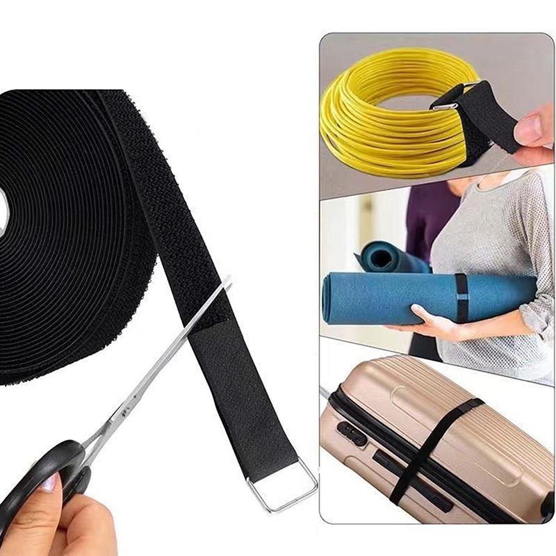 5M Reusable Nylon Hook Loop Fastening Cable Tape Cut-To-Length Self-Adhesive Securing Strap With Buckle For Organizer Or Storage