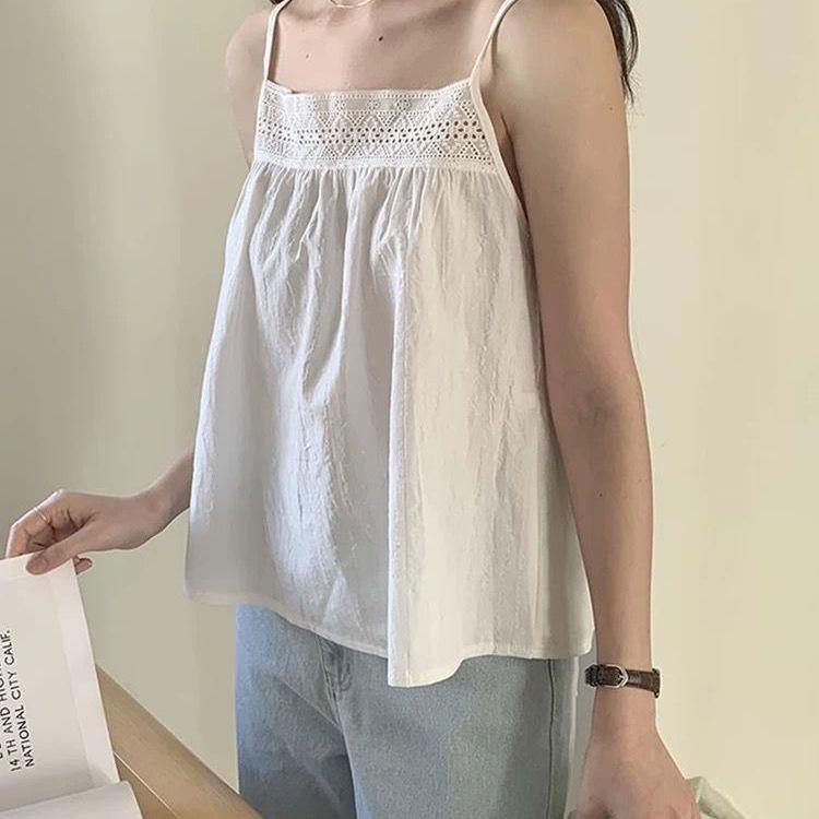 Women's Plus Size Cotton Linen Embroidered Camisole Vest - Spring/Summer Loose Base Layer Top