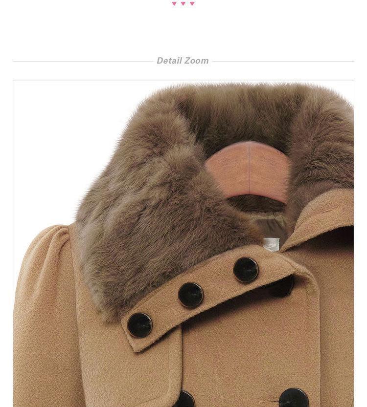 Women's Plus Size Wool Coat Medium Length Double Breasted Slim Fit Fur Collar Fashion Windbreaker Outerwear