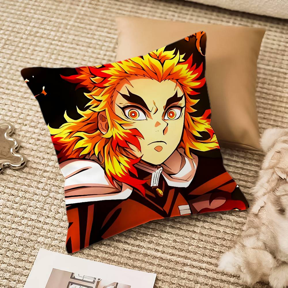 R-Rengoku Kyoujurou Pillow Case Anti-dustmite Pillowcase Invisible Zipper Silky Short Plush Sofa Cushion Cover