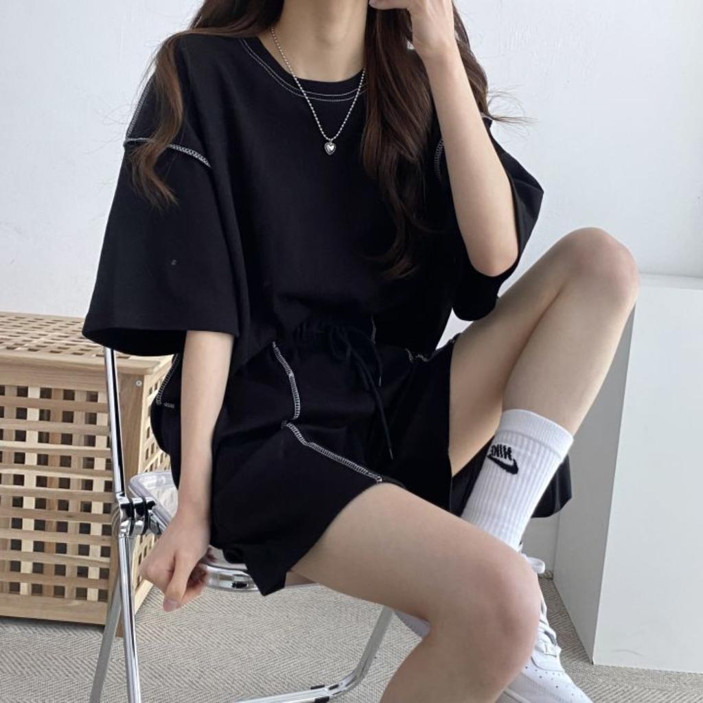 Women's Loose Fit Short Sleeve Shorts Two Piece Outfits Tracksuit Casual Sweatsuit Sets