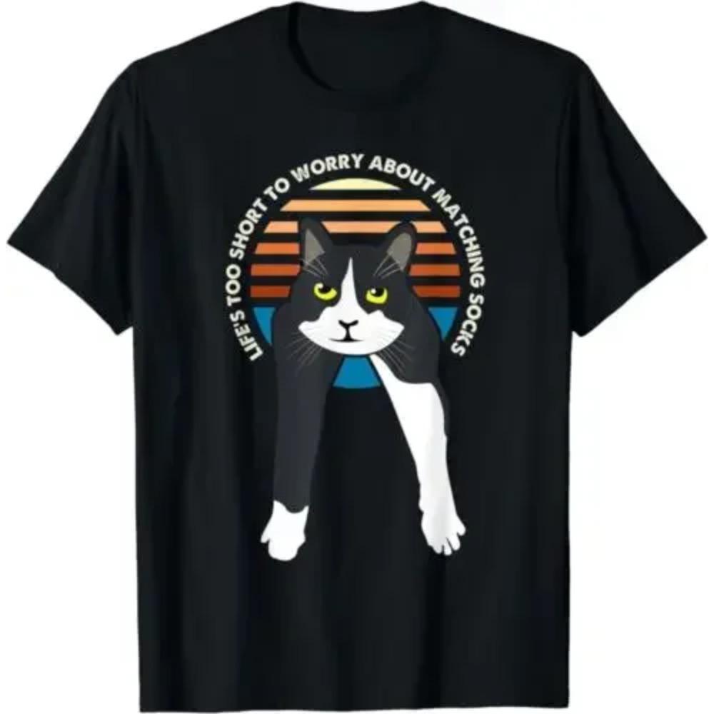 

Tuxedo Cat Meme Funny Sayings Life s Too Short To Worry Gift T-Shirt S-6XL T Shirts for Men XXXXXL чёрный