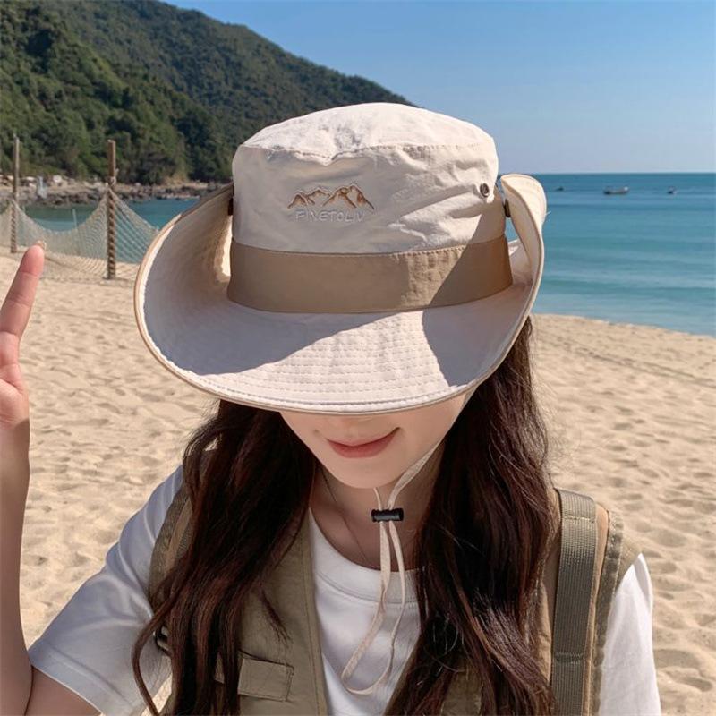 New letter color matching sun hat men's and women's sun protection breathable bucket hat versatile outdoor western cowboy mountaineering hat