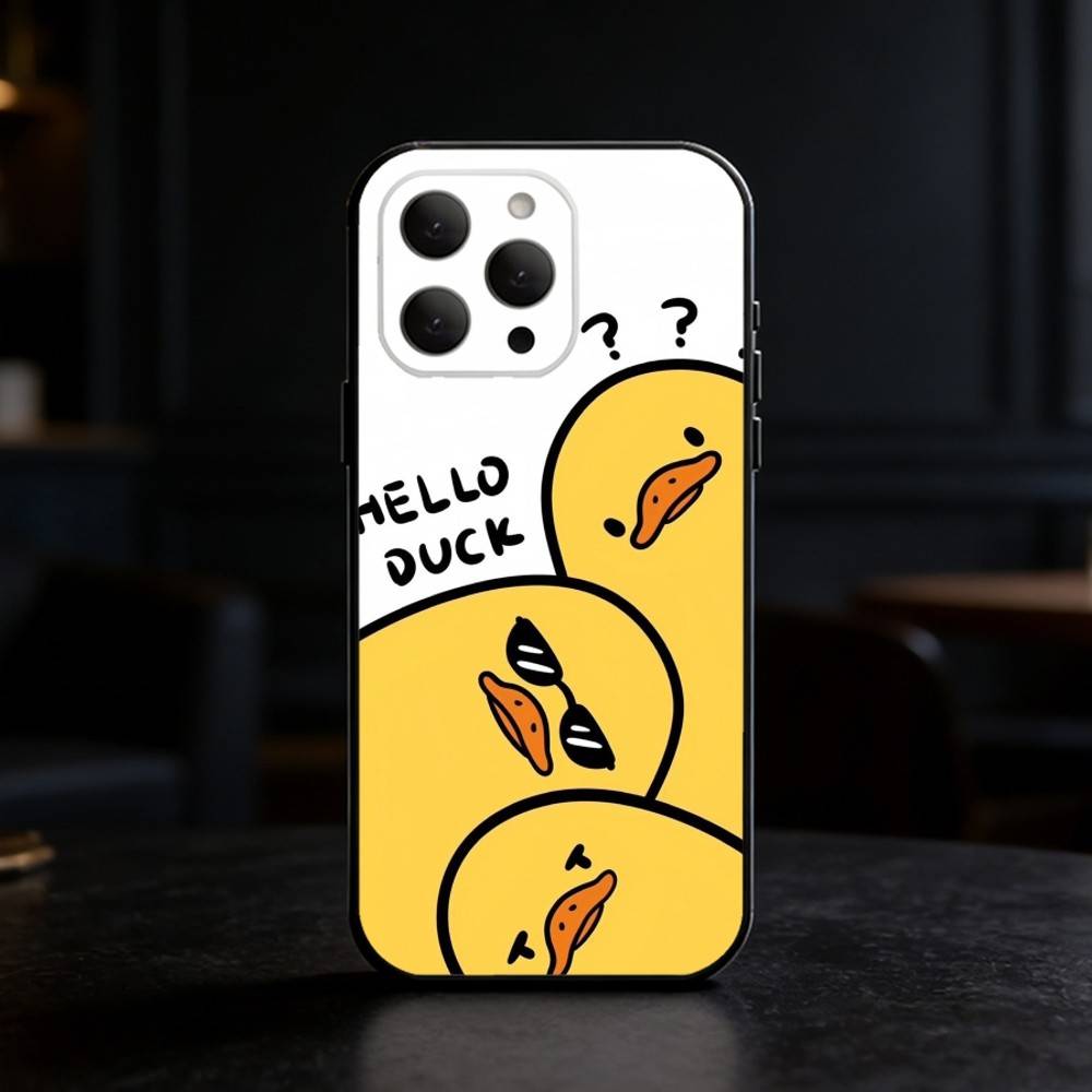 Yellow Duck Cute Phone Case For iPhone 17,16,15,14,13,12,11 Plus,Pro Max,SE4Soft Silicone Black Cover