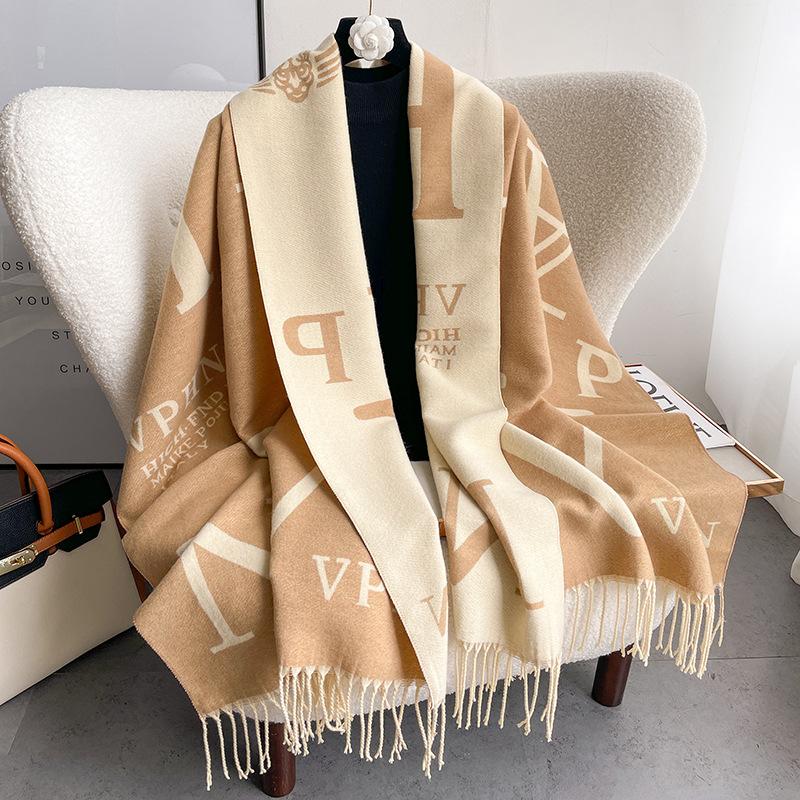 Winter-Imitat-Kaschmirschal Damen Herbst- und Winter-verdickter Fransen-Schal Zweifach verwendbar Warm und vielseitig