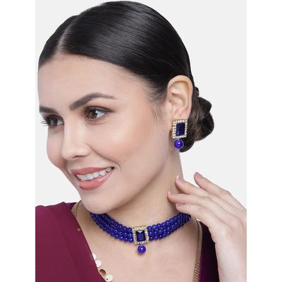 Gold Plated Indian Traditional Crystal Pearl Beaded Choker Necklace Jewellery Set for Women