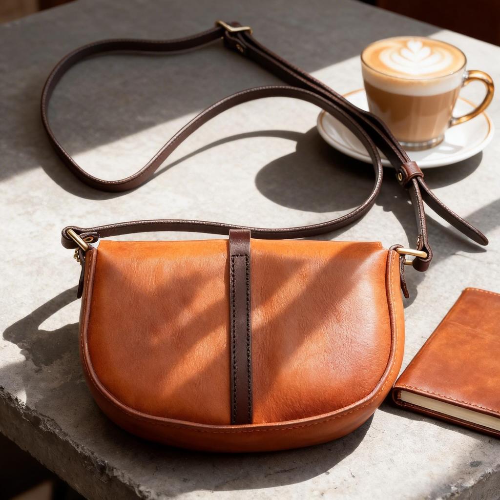 IJUN Vintage Mini Shoulder Bag for Women - Handmade Vegetable-Tanned Leather Crossbody Bag, Size Small (Orange)