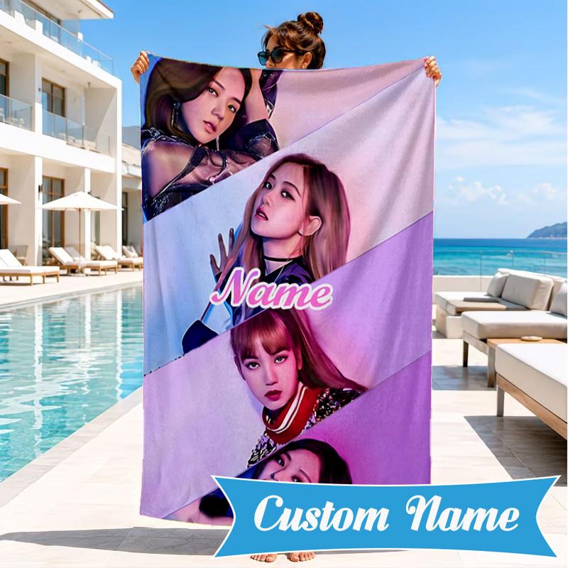 Custom Name Kpop Group Fashion Beach Towel Microfiber Beach Towel, Lightweight and Quick-Dry, for Summer Travel, Swimming Pool Gift