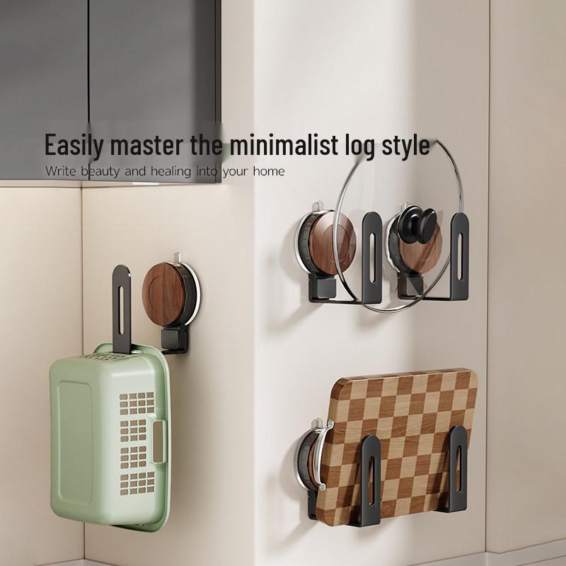 Adhesive Cutting Board & Pot Lid Storage Rack - Wall-Mounted, Hole-Free, Suction Cup Design