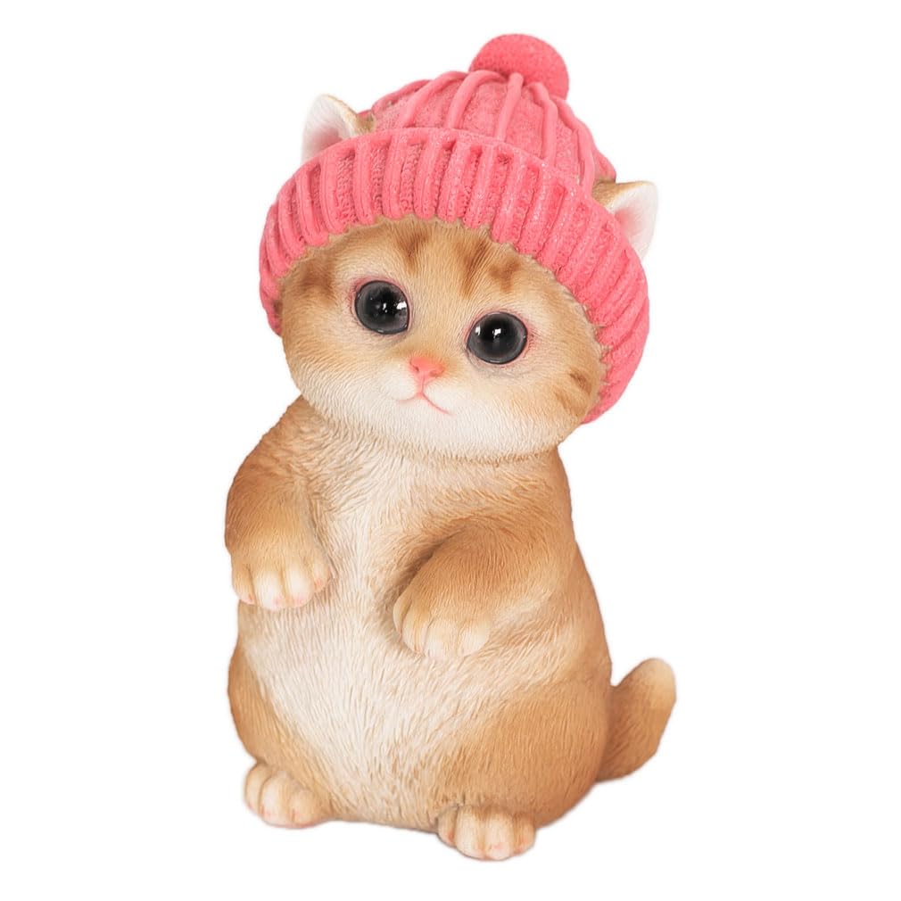 Figure Cat Figurine Interior Gardening Ornament Resin Knit Hat Birthday Present Gift Perfect Present Cb014b [Devalier] Women's [Genuine Product]