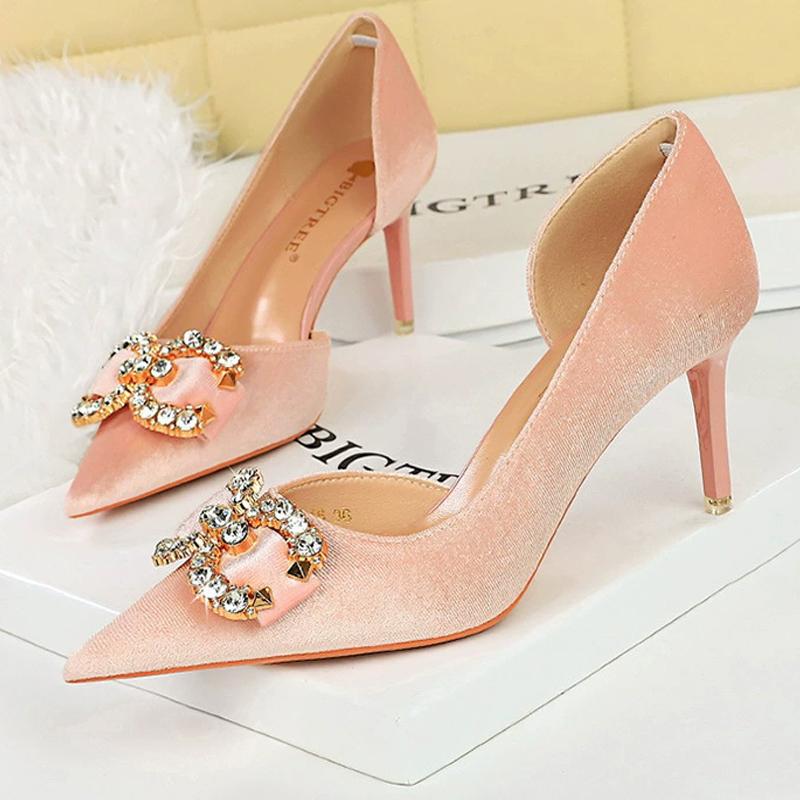 Luxury high heels Women 7 cm 10.5 cm stilettos Metal Rhinestone Women Pumps Wedding shoes Ladies Sexy Prom Shoes 2025