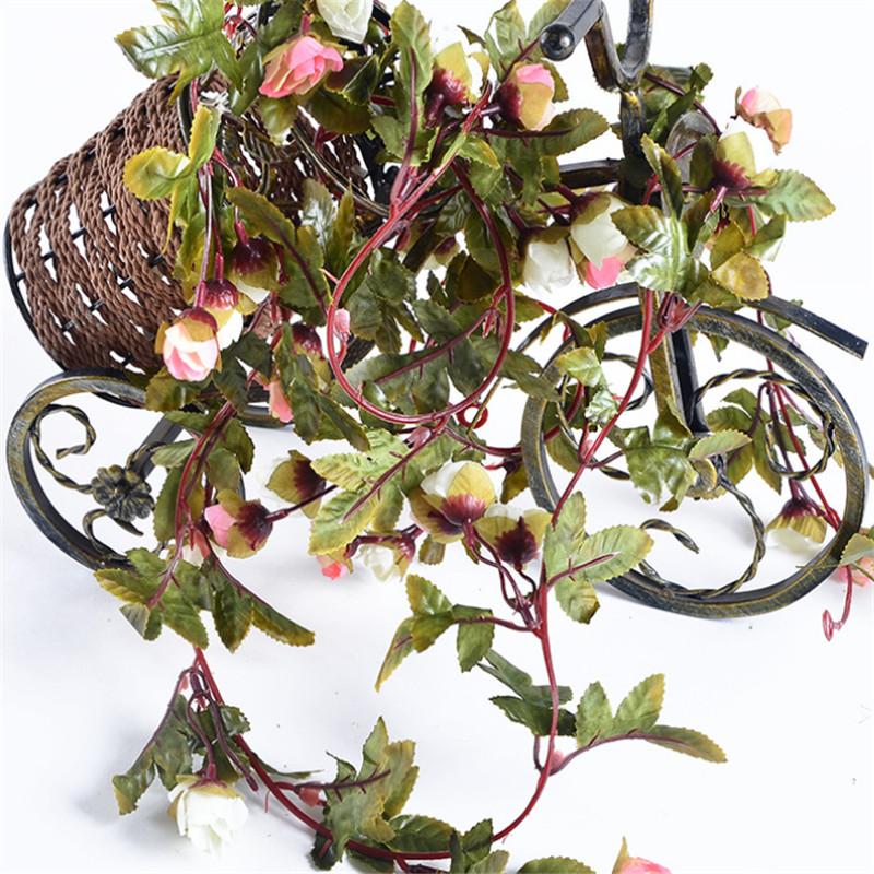220cm Faux Roses en Soie Vigne de Lierre Fleur Artificielle avec Feuilles Vertes Décoration Maison Mariage Fête Guirlande Suspendue