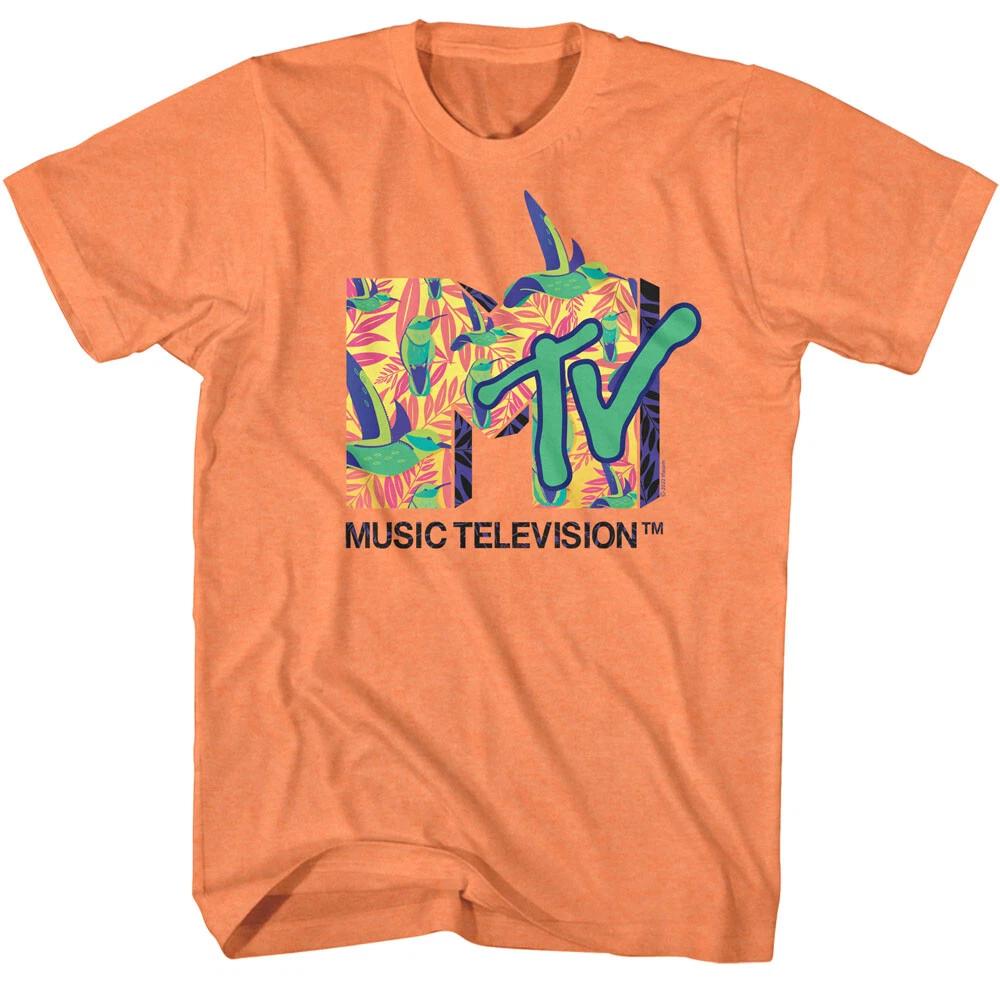 MTV 80 s Music Television Colorful Jungle Hummingbird Logo Men s T Shirt 2XL