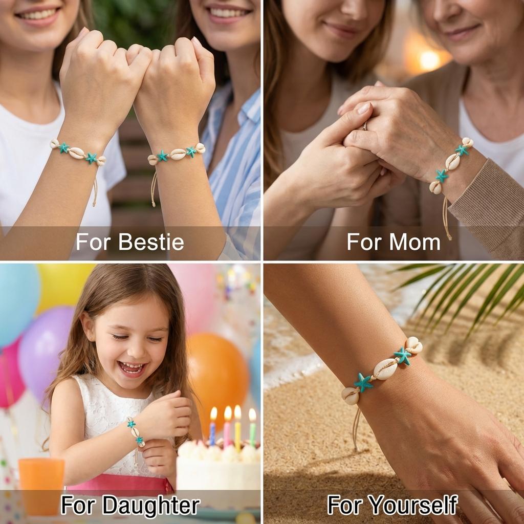 Bohemian Starfish Shell Beads Bracelet For Women Sea Star Turtle Conch Woven Rope Bracelet Summer Beach Party Holiday Jewelry