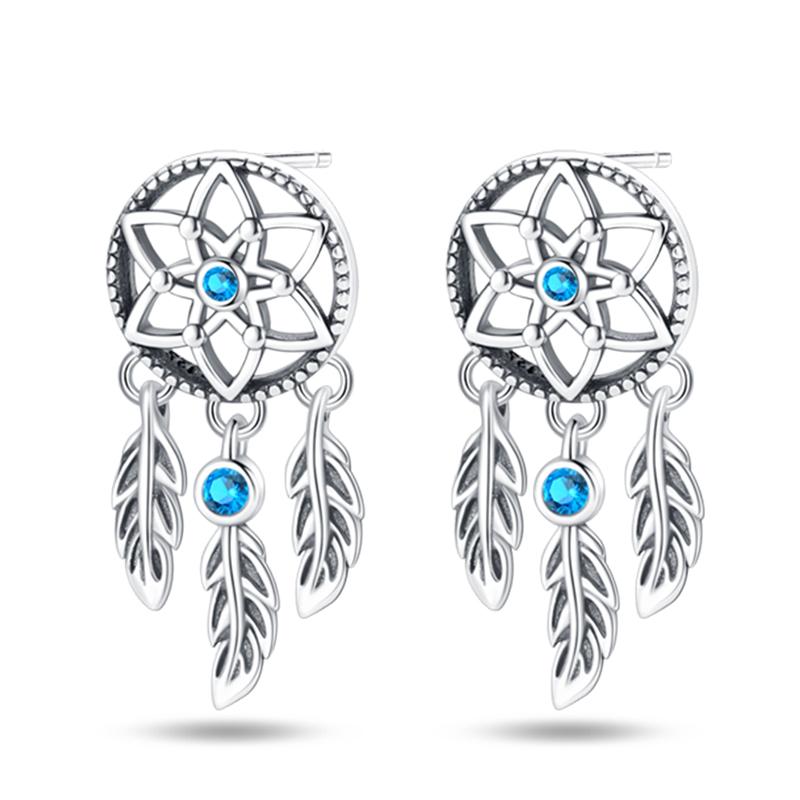 925 Silver DreamCatcher Hoop Earrings Turquoise Zircon Earrings For Women Fine Birthday Jewelry Gifts