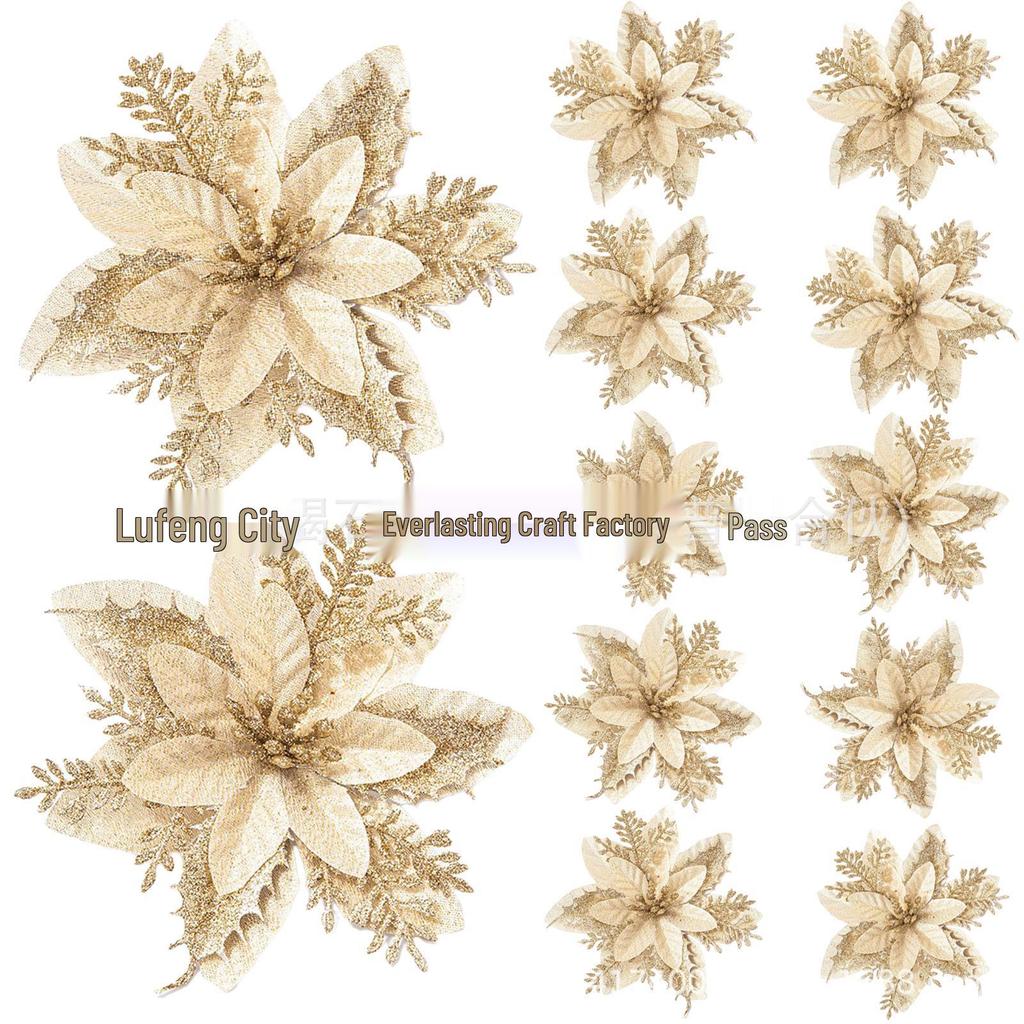 14.5CM Gold Glitter Christmas Flower Vine Garland for Doors and Windows Decorations