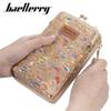 Baellerry Women's Large Capacity Crossbody Wallet - Fashion Wood Grain, Multi-Card Slot, Phone Bag, Korean Style