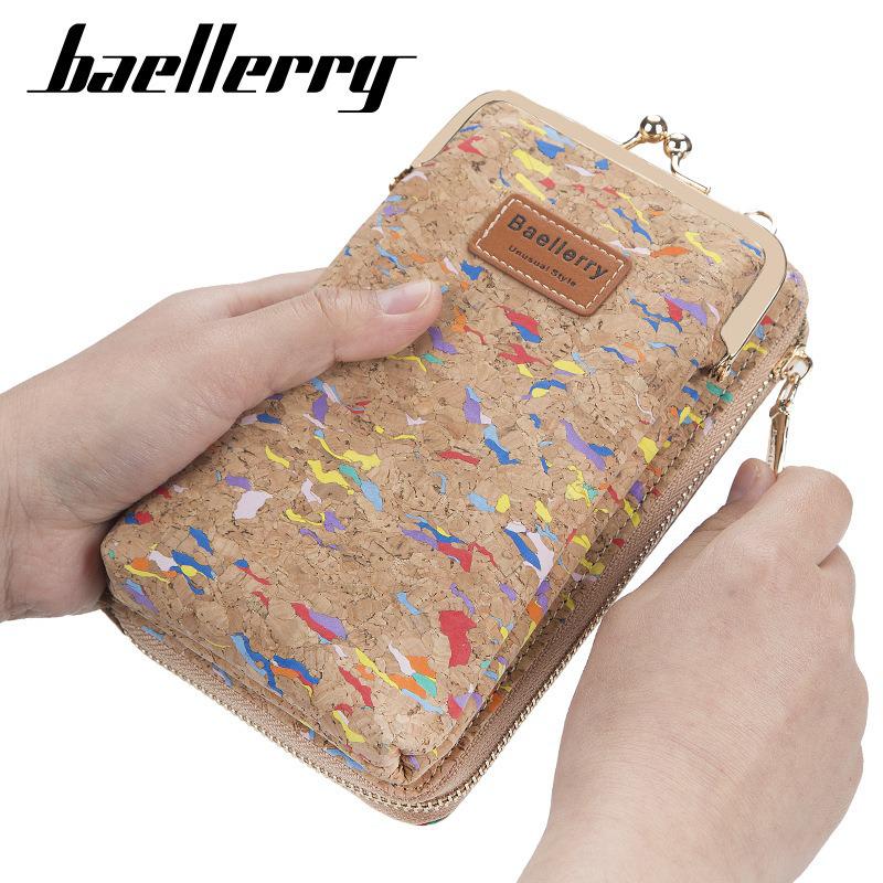 Baellerry Women's Large Capacity Crossbody Wallet - Fashion Wood Grain, Multi-Card Slot, Phone Bag, Korean Style