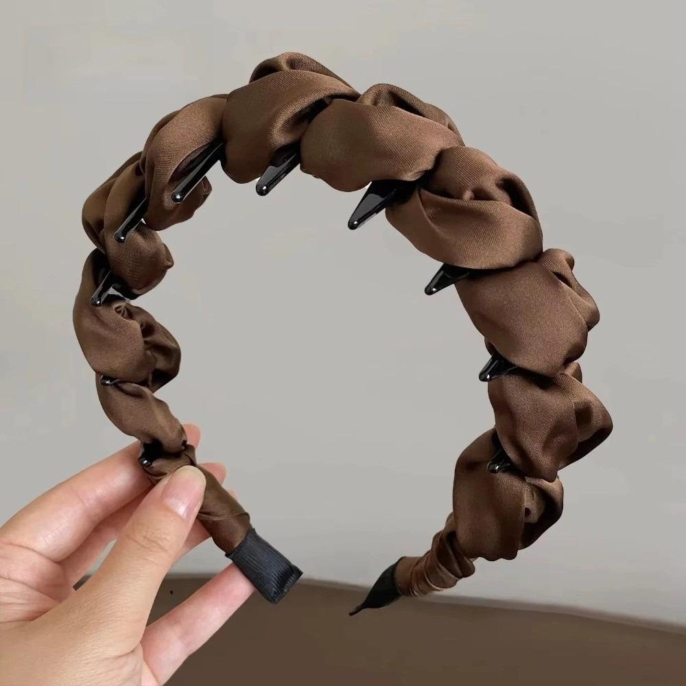 Anti-Slip Teeth Wrapping Ribbon Headband Ruched Texture Satin Headband Makeup Styling