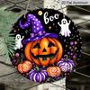 2D Flat, 1pc Round Aluminum Metal Sign, Featuring Circular Aluminum Wall Art Depicting a Halloween Pumpkin, Pre-Drilled Wall Plaque, Spooky Autumn