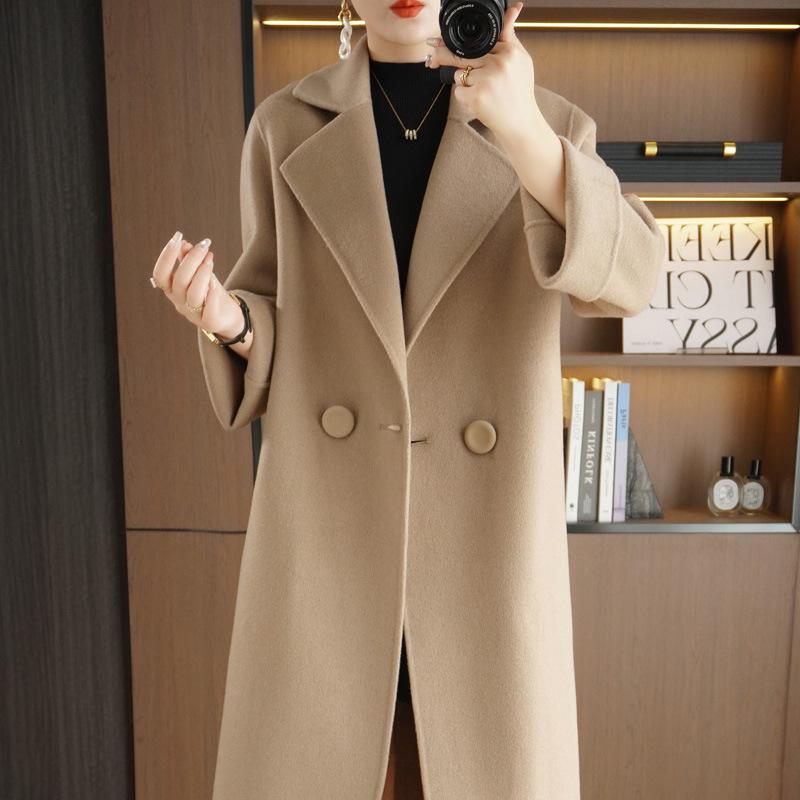 

Женское двустороннее шерстяное пальто: Осень/Зима Свободный Крой Длинный Повседневный Модный S (95-110 lbs)