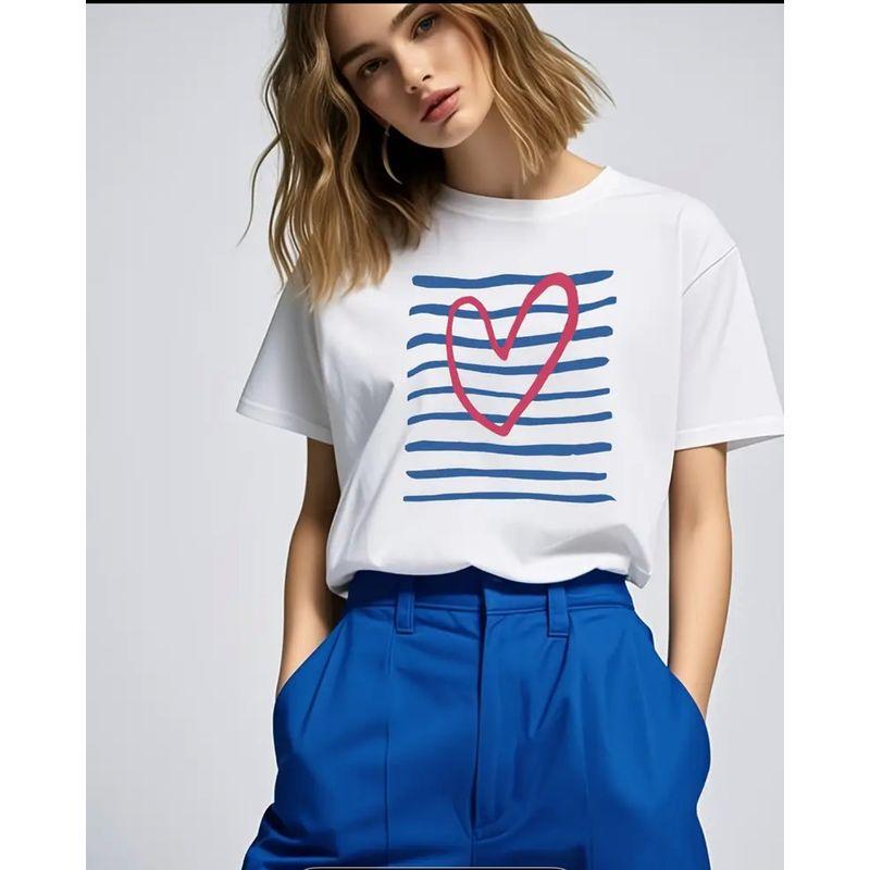 Western Style Fashion Casual Loose round Neck Print Short sleeve T-shirt Top Printed Cotton T-shirt
