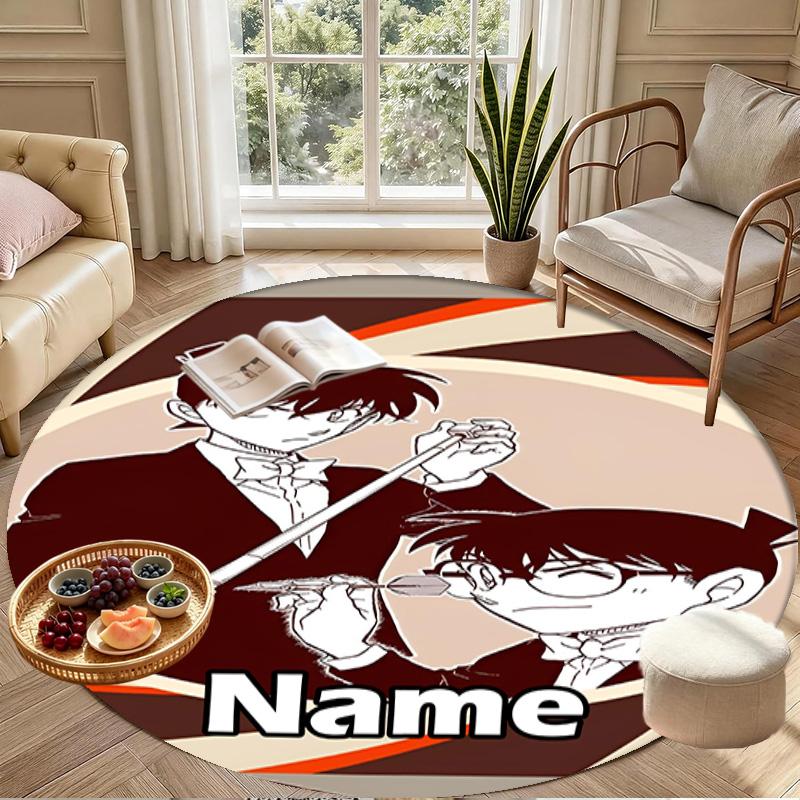 Custom Name Personalized Detective Conan Print Round Rug, Versatile Home Decor Carpet, for Playroom, Apartment, Balcony, Entryway, Hallway Gift