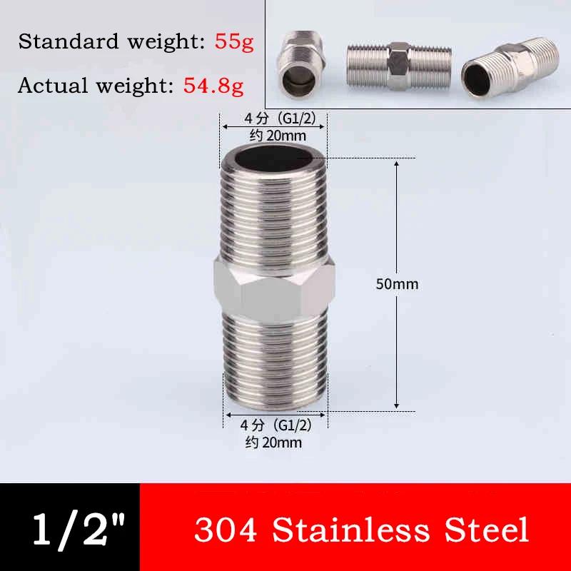 10pc 304 Stainless Steel Hexagonal Outer Wire Double Headed Straight Through Coupling Threaded Pipe Male Thread Hex Nipple Union