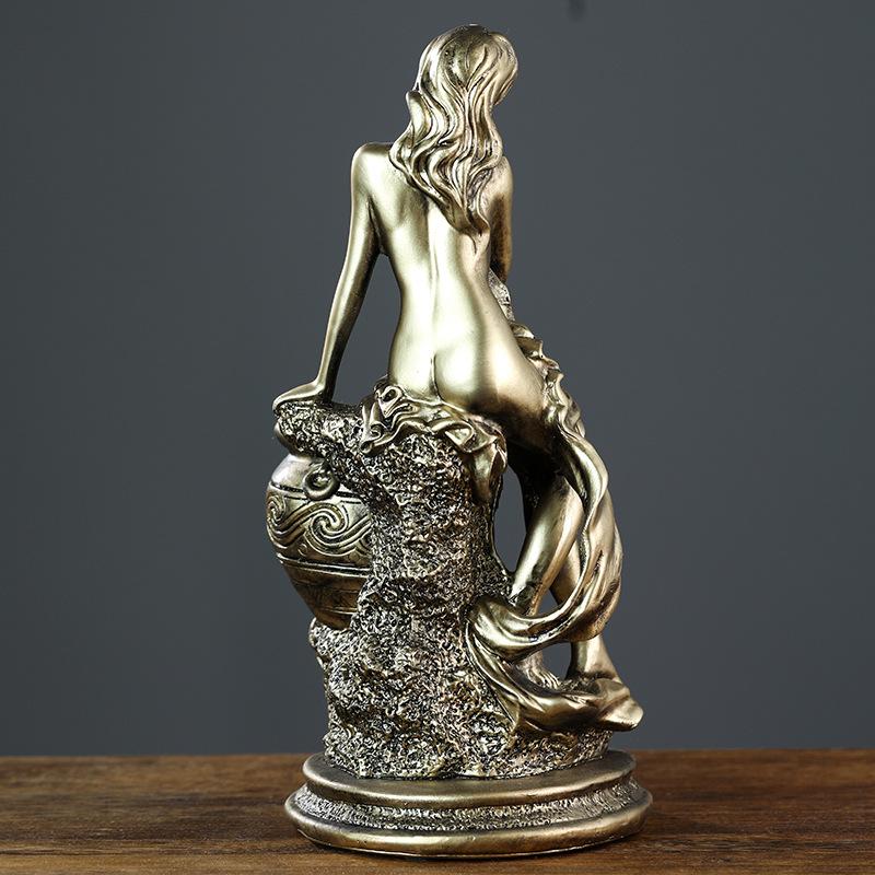 Nordic Goddess Statue Retro Imitation Copper Figure Resin Sculpture Home Aesthetic Decoration Bookshelf Desktop Art Ornaments