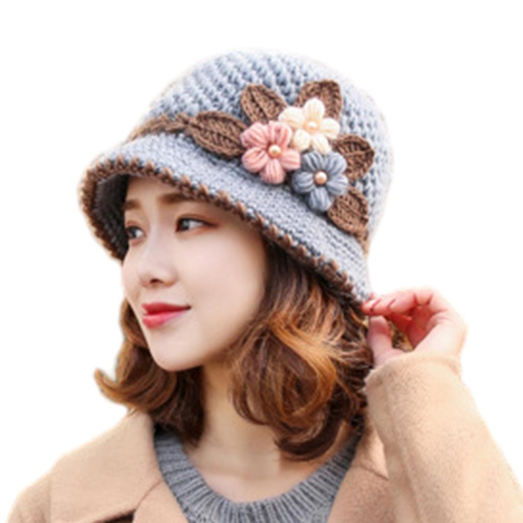 Knit Flower Bucket Hat for Woman Floppy Color Matching Weaving Wide Brim Bucket Hat Adult Teens Autumn Fisherman Hat