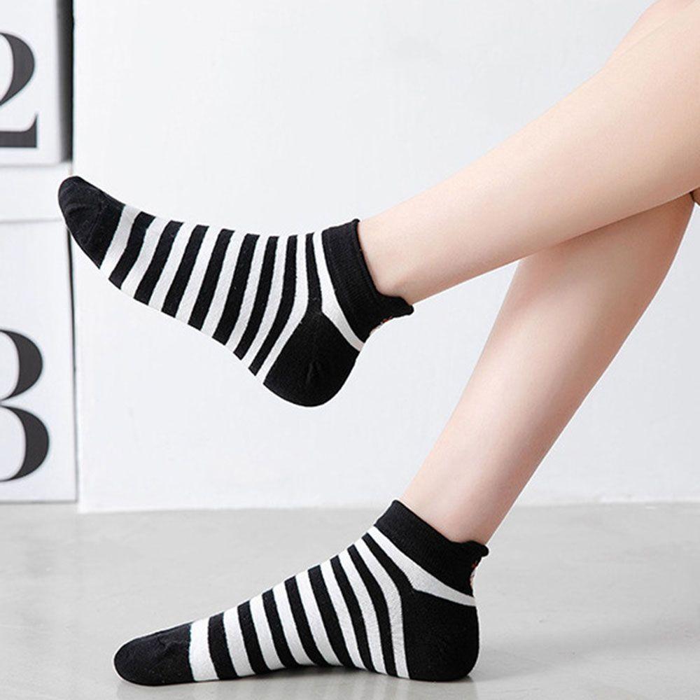 Cute Cartoon Super Thin Black White Ankle Short Socks Striped Cow Socks Boat Socks Women's Socks