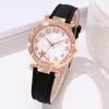 Rhinestones Ladies Diamond Inlay Quartz Watches Electronic Starfish Dial Quartz Wristwatch Leather Strap Watch Bracelet Set