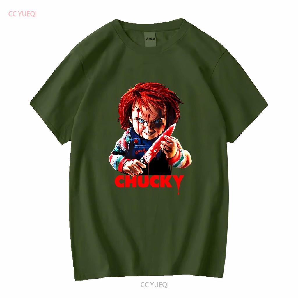 Chucky Bloody Knife Childs Play Halloween T SHIRT US Size Xmas Vintage Washed Streetwear Stretched Unisex Casual Soft Stylish