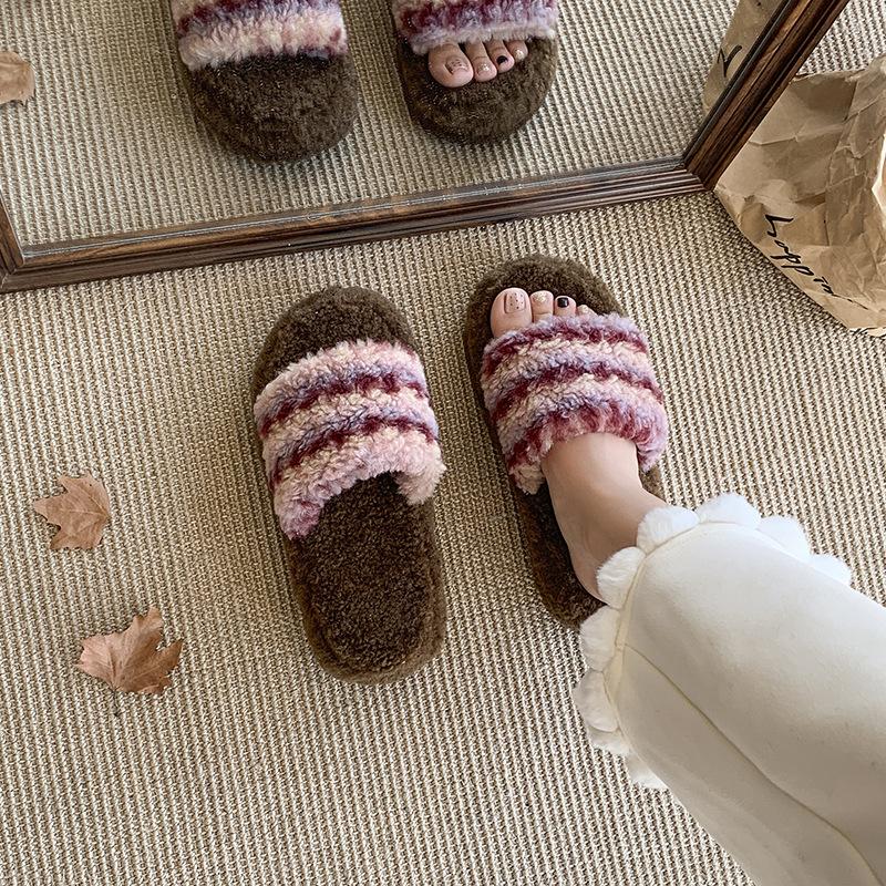 Internet celebrity Mao Mao slippers women wear autumn and winter thick bottom home cotton slippers retro fashion versatile leopard print one-word drag