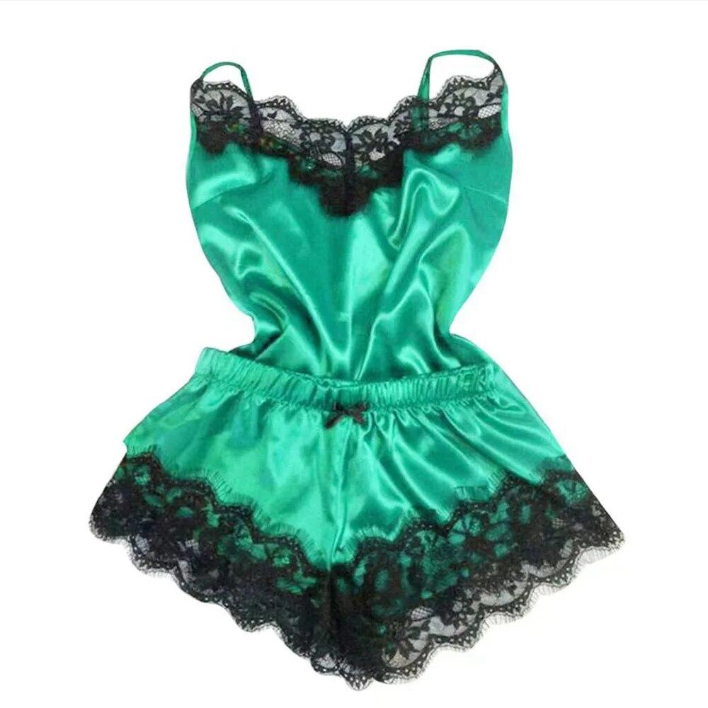 Satynowa piżama seksowna koronkowa piżama nocna bielizna nocna domowe ubrania topy i szorty damska jedwabna piżama jednokolorowa piżama zestaw kobiet