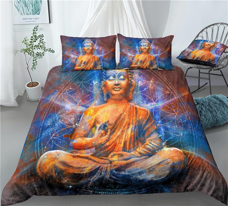 3D Buddha Bedding Set Exotic Quilt Cover Pillow Case 2/3 Pieces EU220 * 240 Extra Large Size Soft Zippered Bedroom Decoration