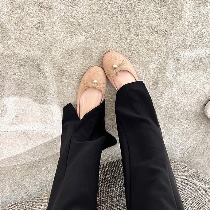 All cowhide~ beautiful pearl bow genuine leather Mary Jane single shoes women's super soft-soled evening shoes ballet flats