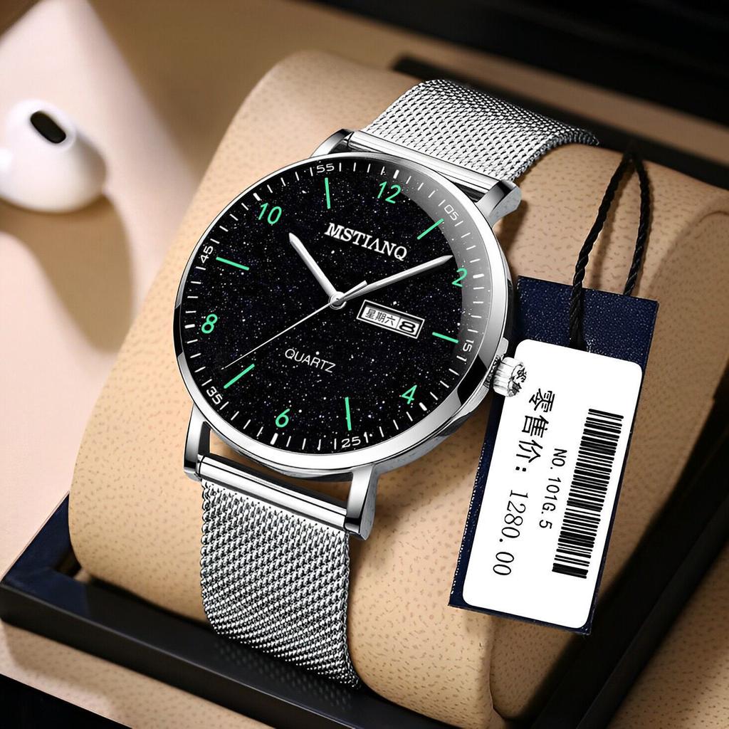 Watch Men'S Simple Student Teen Trend Luminous Waterproof Trend Day Mesh Belt Starry Sky Quartz Watch