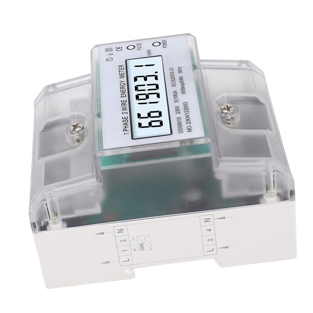 Contor Digital de Energie 1 Fază 2 Fire KWh Electricitate Wattmetru Șină DIN Afișaj LCD cu Iluminare de Fundal 230VAC