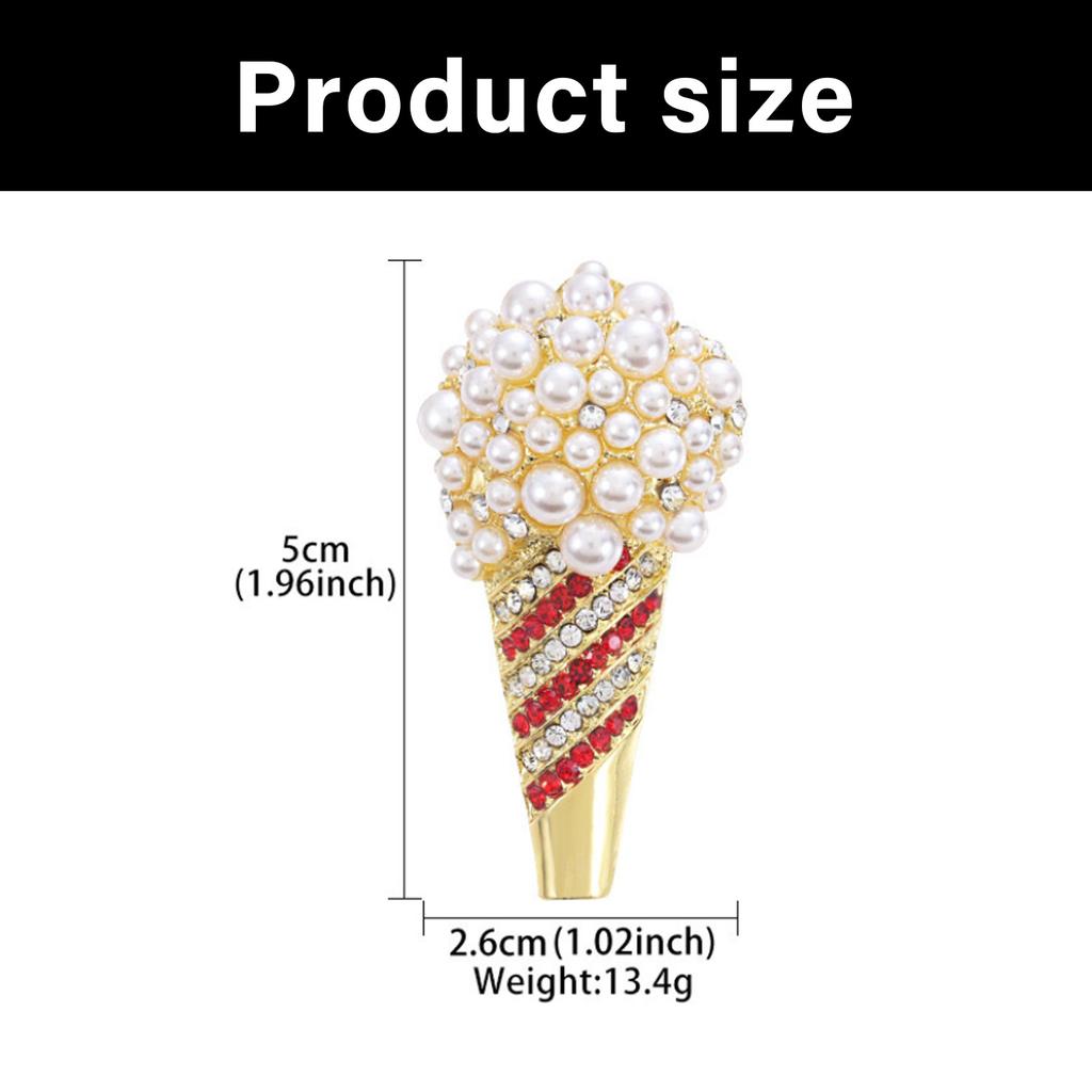 Fashion Ice Cream Cone Shaped Brooch with Sparkling Crystal Pearls Coat Decoration Multi Purpose Clothing Accessory